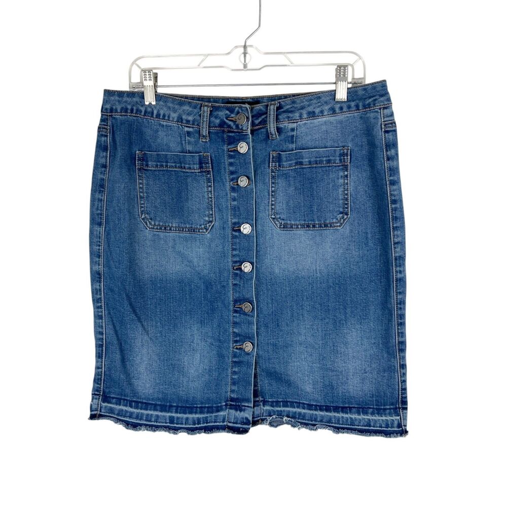 Easel Jean Skirt Women 14 34 x 20 Blue Denim A-Line Button Front Casual